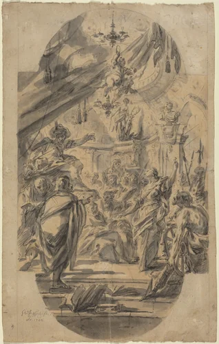 The Disputation of Saint Catherine of Alexandria by Georg Wilhelm Neunhertz, drawing, 1727