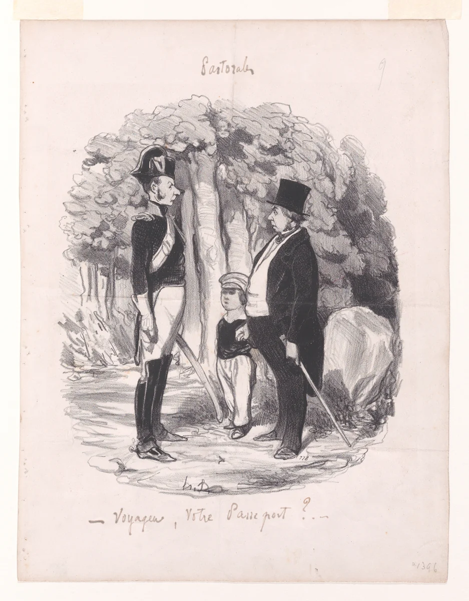 Traveler, Your Passport?, from Pastorales (Romance of Country Life) by Honoré Daumier, print, 1845