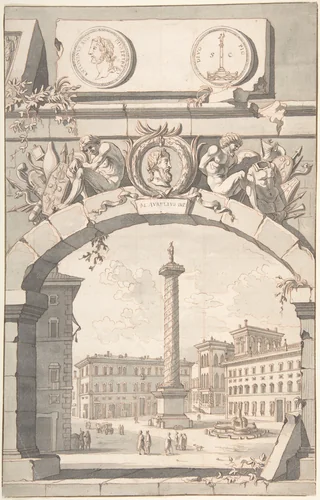 View of the Column of Marcus Aurelius by Jan Goeree, drawing, 1690-1704