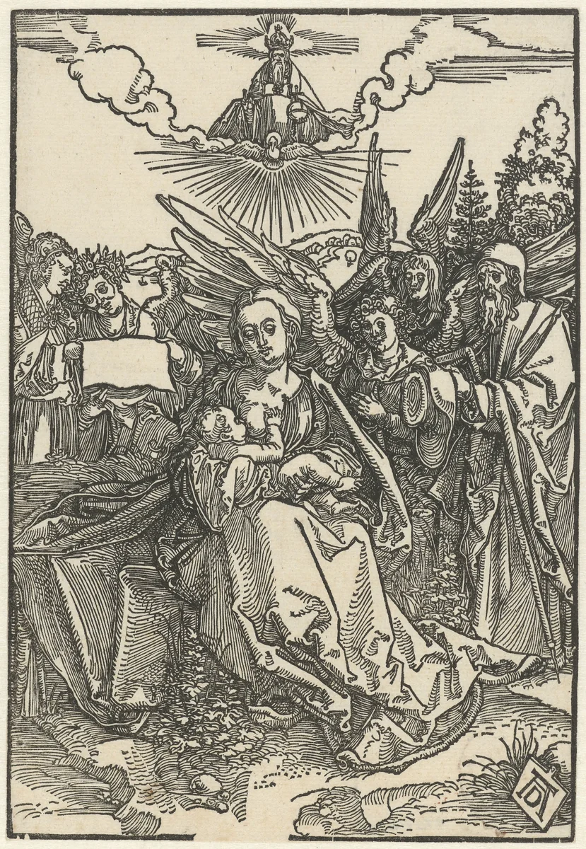 De Heilige Familie met vijf engelen by Unknown, print, 1503-1504
