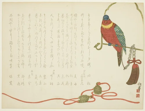 Parrot and Bells by Tanaka Shutei, print, 1810-1858