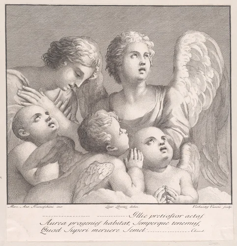 Angels and cherubim by Violante Vanni, print, 1774