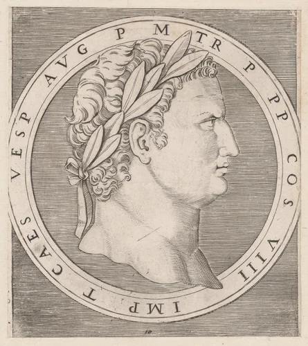 Titus, from The Twelve Caesars, from "Speculum Romanae Magnificentiae" by Marcantonio Raimondi, print, 1495-1539