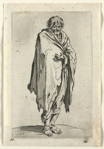The Beggars: Beggar without Hat or Shoes by Jacques Callot, print, 1619-1627