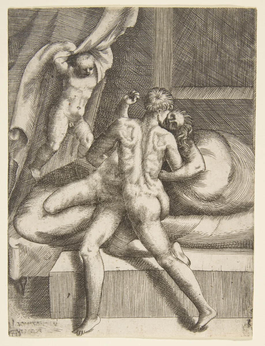 Apollo and Leucothea, from "The Loves of the Gods" by Giulio Bonasone, print, 1526-1536