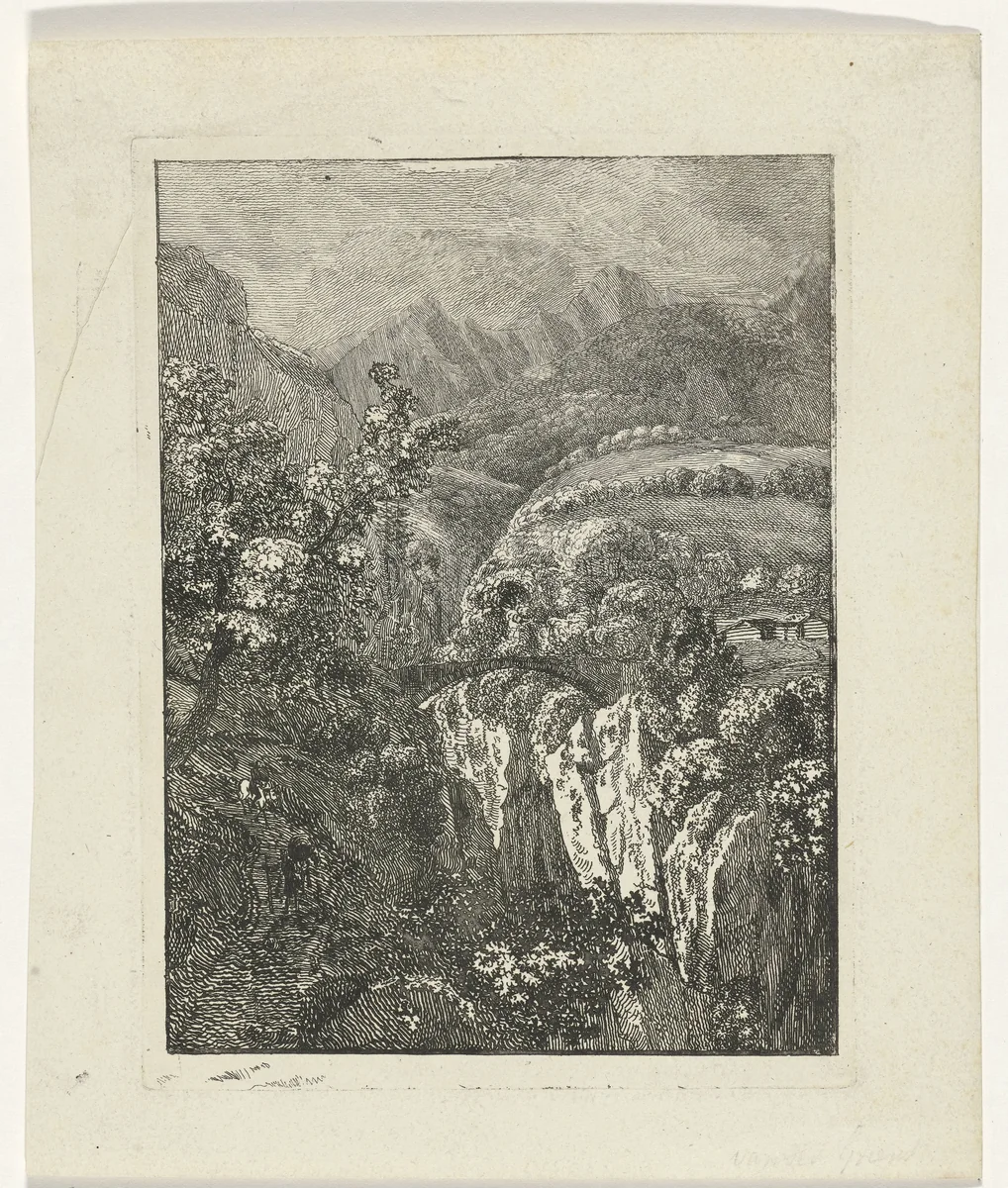 Bergachtig landschap by Cornelis Ouboter van der Griendt, print, 1812-1868