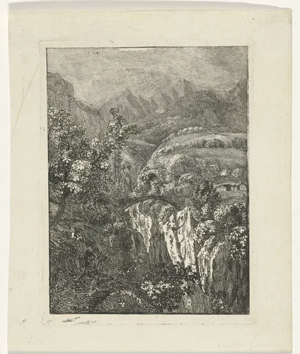 Bergachtig landschap by Cornelis Ouboter van der Griendt, print, 1812-1868