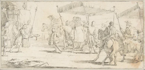 Illustration for a Book: Keys of a City Offered to a Procession of Cardinals Headed by a Riderless Horse by Giovanni Battista Tiepolo, drawing, 1696-1770