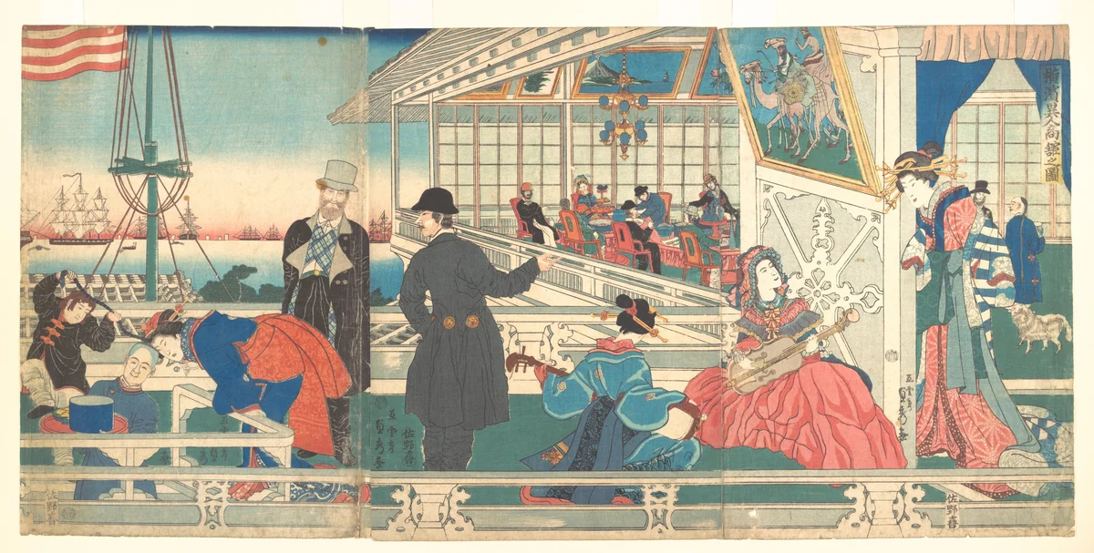 Home of Foreign Merchants in Yokohama by Utagawa Sadahide, print, 1861