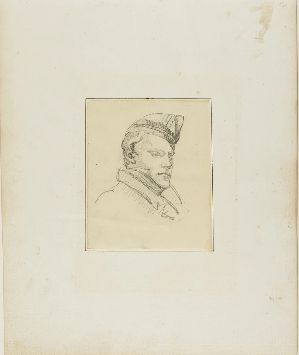 Portrait of a Young Man Wearing a Military Cap by Jean Louis André Théodore Géricault, drawing, 1818-1819