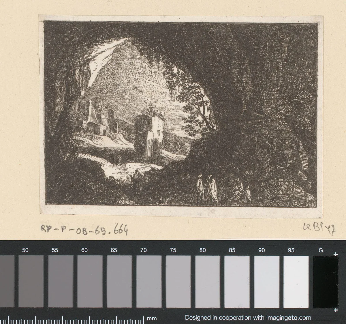 Figuren in een grot by Antoine de Marcenay de Ghuy, print, 1755