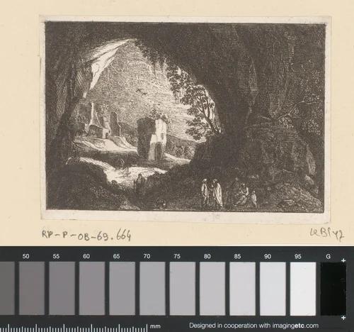 Figuren in een grot by Antoine de Marcenay de Ghuy, print, 1755