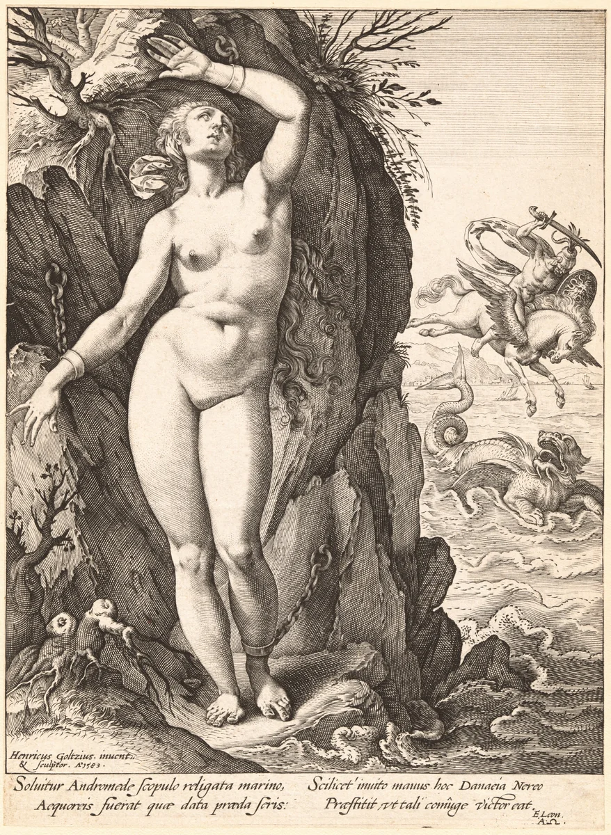 Perseus Freeing Andromeda by Hendrick Goltzius, print, 1583