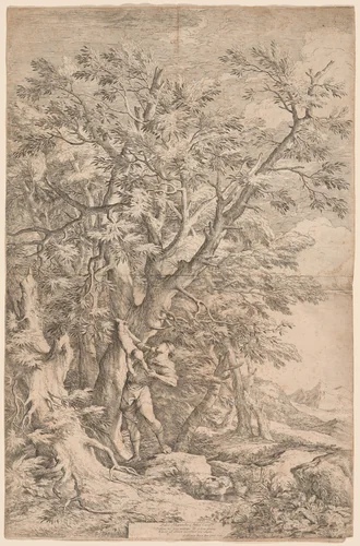 The Rescue of the Infant Oedipus by Salvator Rosa, print, 1663