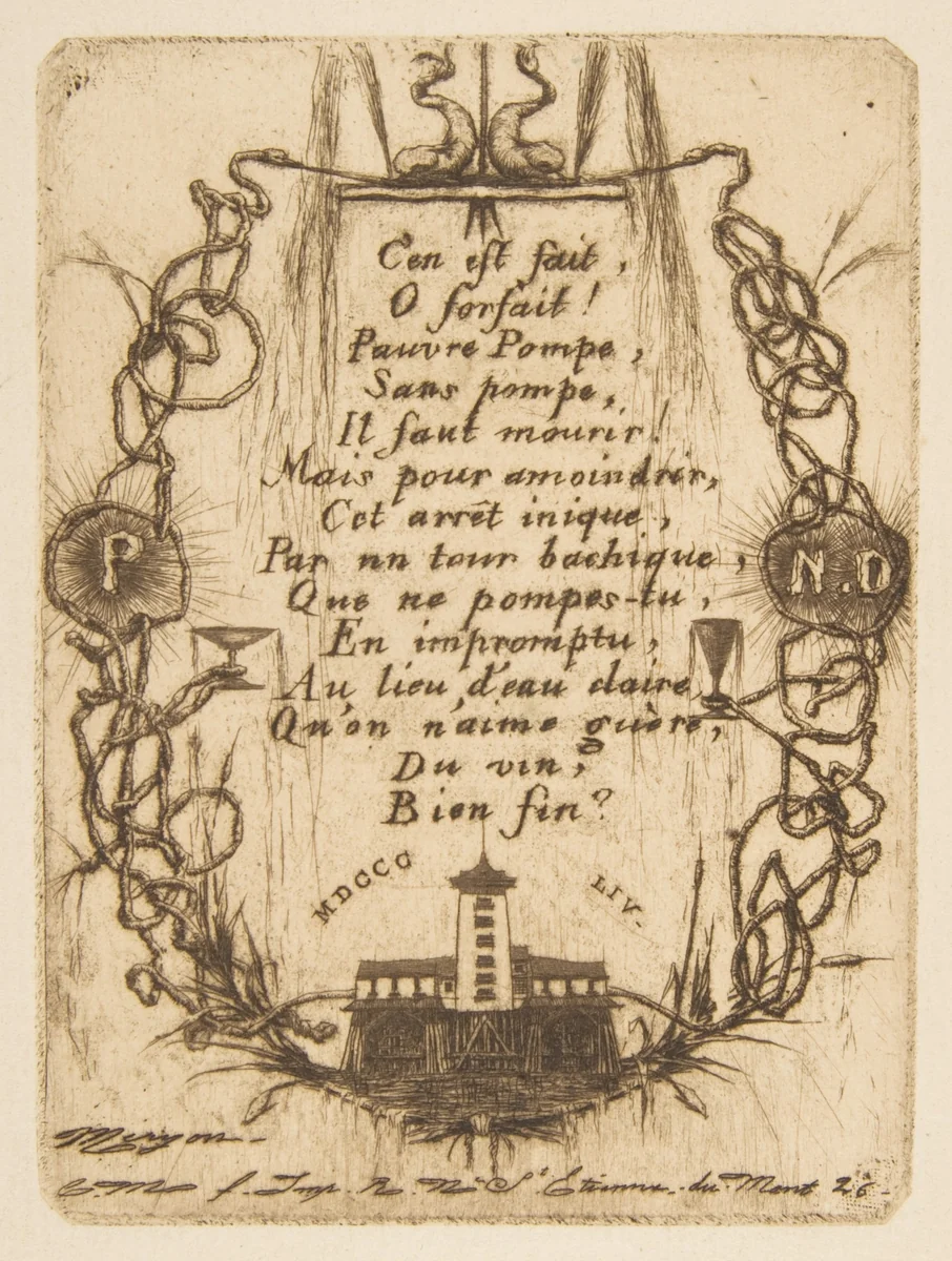 The Nôtre-Dame Pump (small plate) by Charles Meryon, print, 1854