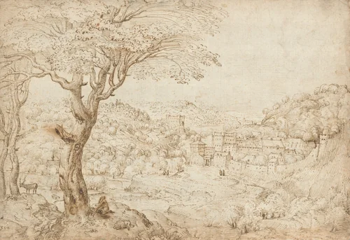 Landscape with the Penitence of Saint Jerome by Pieter Bruegel, drawing, 1553