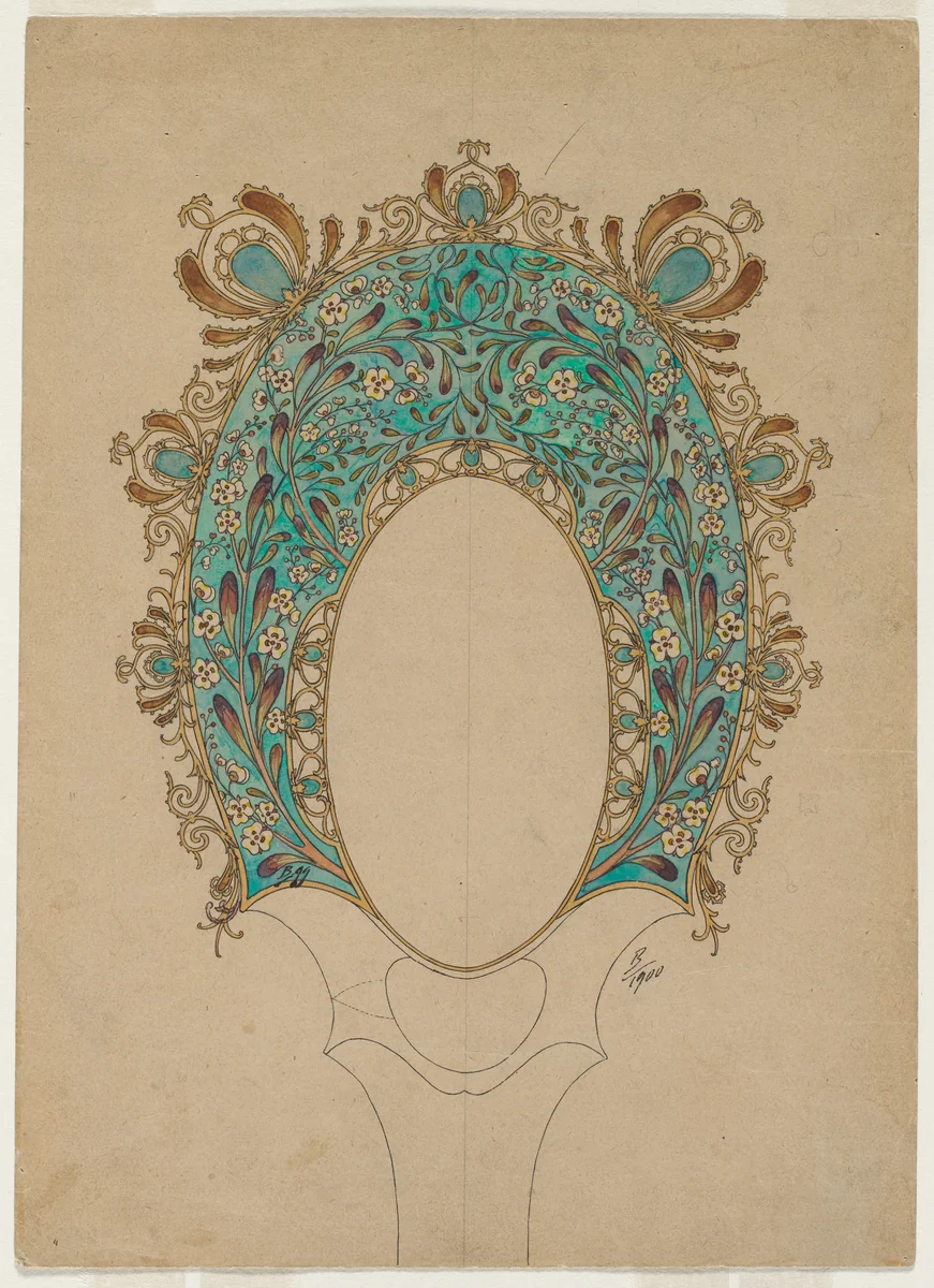 Designs for a Hand Mirror by Félix Bracquemond, drawing, 1900-1902