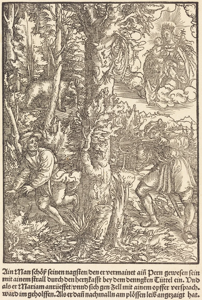 Ain Man Schoss seinen nagsten ... by Master of the Miracles of Mariazell, print, 1503