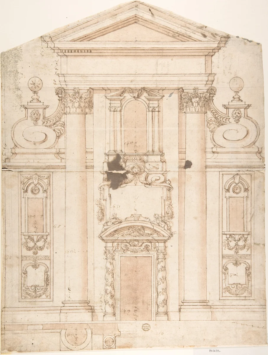 Project for a Church Façade by anonymous, drawing, 1600-1700