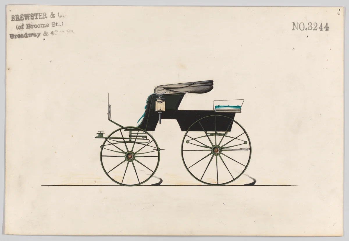 Design for Stanhope Phaeton, no. 3244 by Brewster & Co., drawing, 1876
