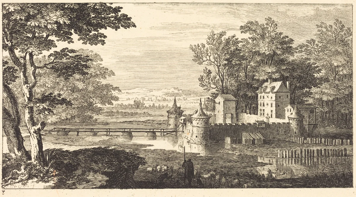 Landscape with Chateau by Sébastien Le Clerc, print, 1673