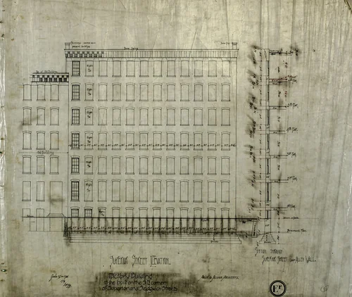 Brunswick Balke Collender Company Factory Building, Chicago, Illinois, Elevation and Section by Adler & Sullivan, drawing, 1890-1894