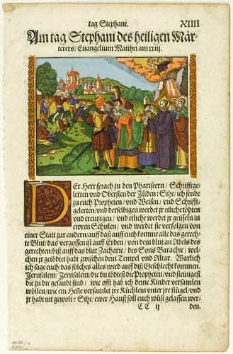New Testament Scene, plate thirteen from Woodcuts from Books of the XVI Century by Monogrammist S.G., print, 1582