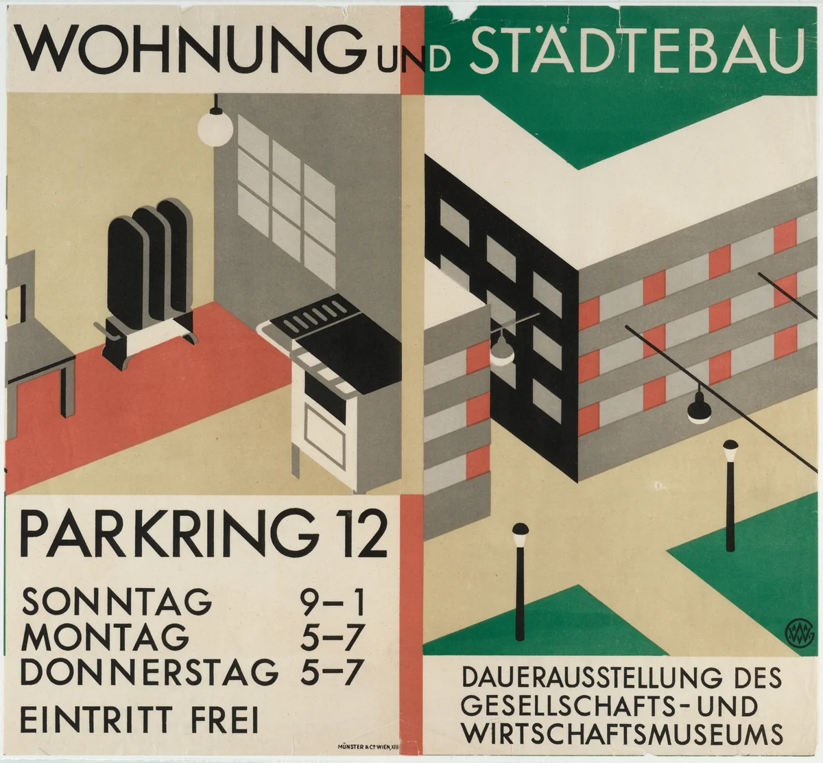 Wohnung und Städtebau: Dauerausstellung des Gesellschafts- und Wirtschaftsmuseums by Gerd Arntz, design, 1928