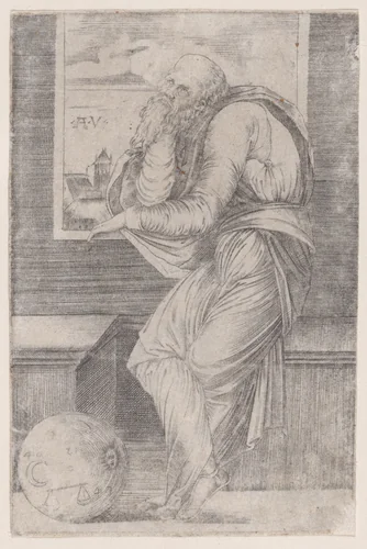 Philoshopher Seated near a Window by Agostino Veneziano, print, 1514-1536