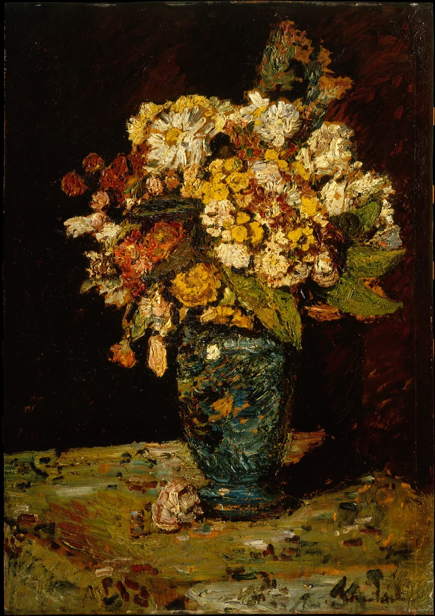 Flowers in a Blue Vase by Adolphe Monticelli, painting, 1879-1883
