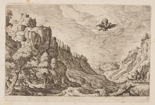 Plate 13, from Landscapes with Scenes from the Old and New Testament and Ovid’s Metamorphoses by Hans Bol, print, 1574