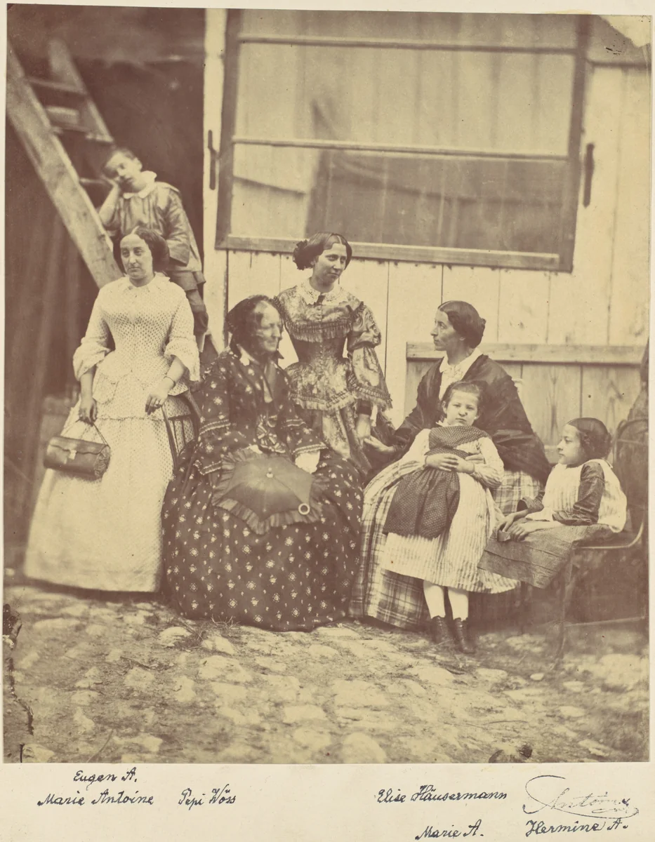 [Group Portrait of Four Women and Three Children] by Franz Antoine, photograph, 1850-1869