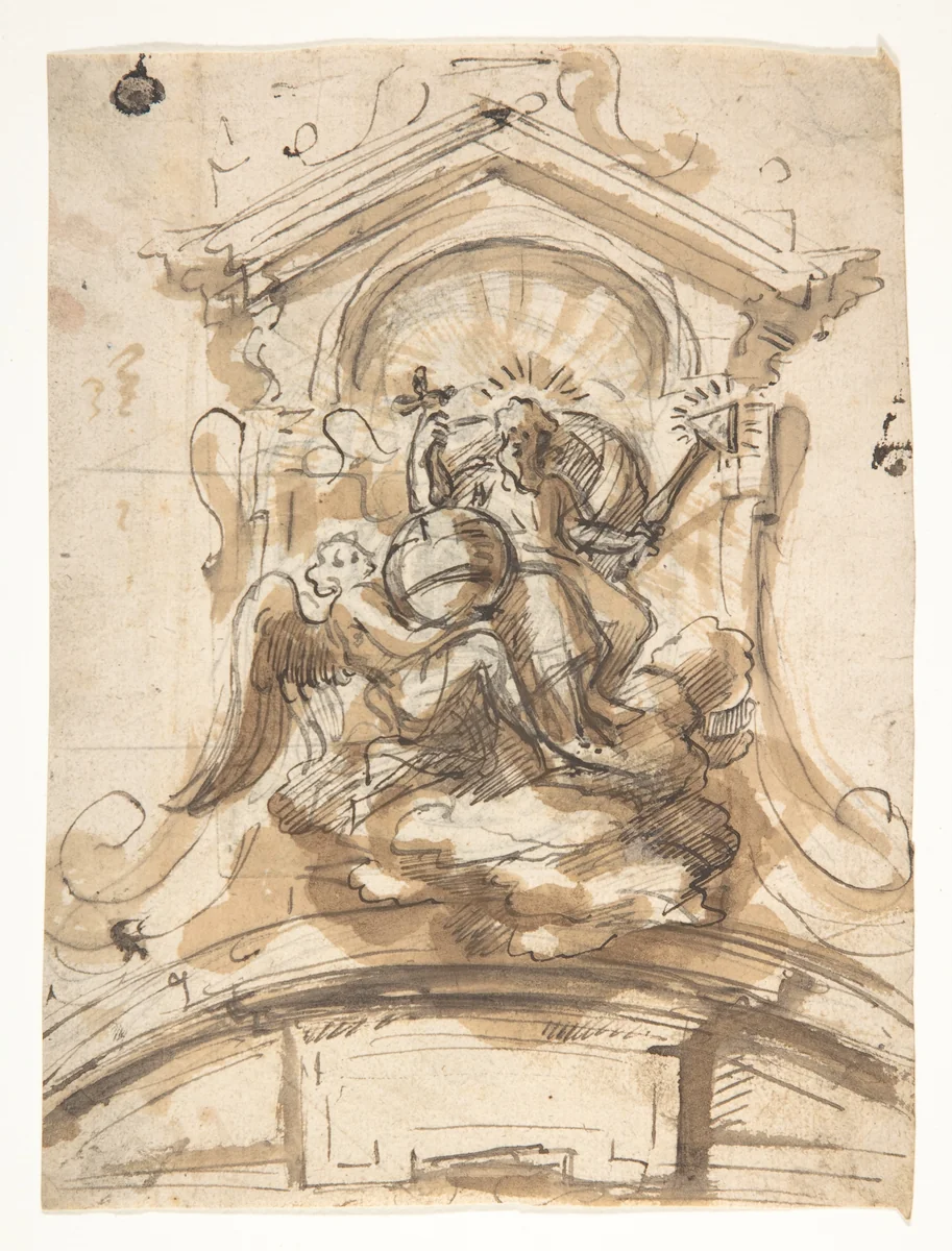 Design for a sculptural group with God the Father in a niche by Pieter Verbruggen, drawing, 1686-1724