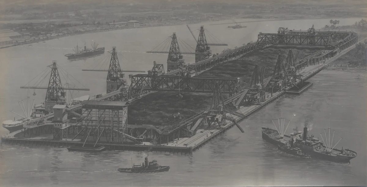 Cristobal Coaling Station from the Bay (copy of drawing) by Unidentified Photographer, photograph, 1907