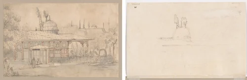 Pavilion Near a Mosque (recto) Sketch for Pavilion Near a Mosque (verso) by Félix Ziem, drawing, 1821-1911