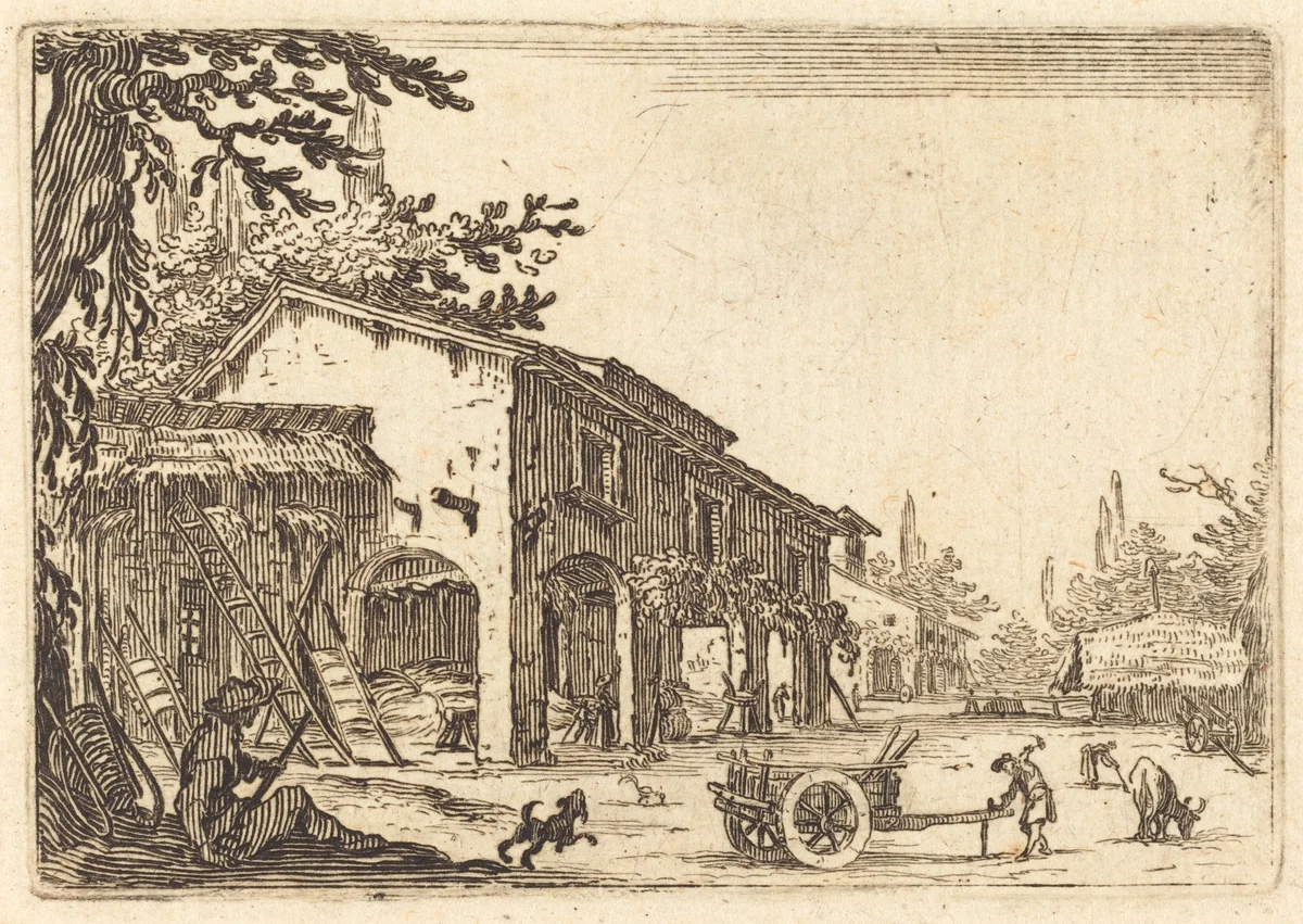 Courtyard of a Farm by Jacques Callot, print, 1622