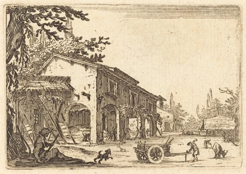 Courtyard of a Farm by Jacques Callot, print, 1622