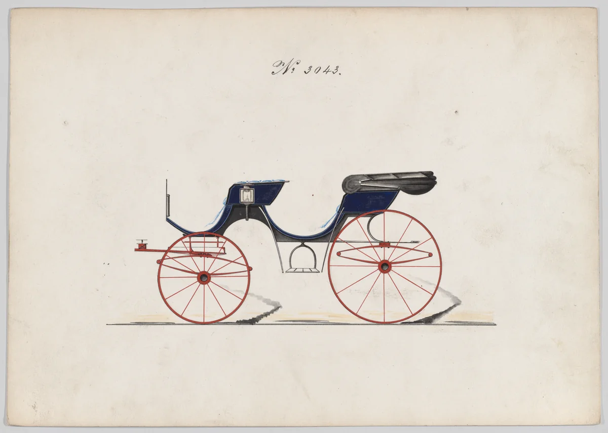 Design for 2 seat Phaeton, no. 3043 by Brewster & Co., drawing, 1874