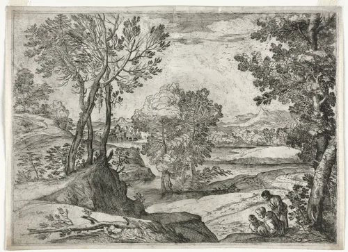 Landscape with a Family by Giovanni Francesco Grimaldi, print, 1643
