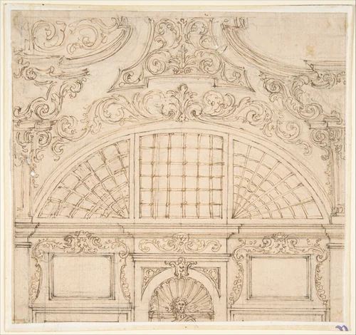 Design for the Upper Half of a Wall Elevation with a Semicircular Window by Giovanni Battista Foggini, drawing, 1652-1725