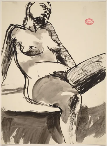 Untitled [female nude in stockings seated and leaning back] by Richard Diebenkorn, drawing, 1955-1967