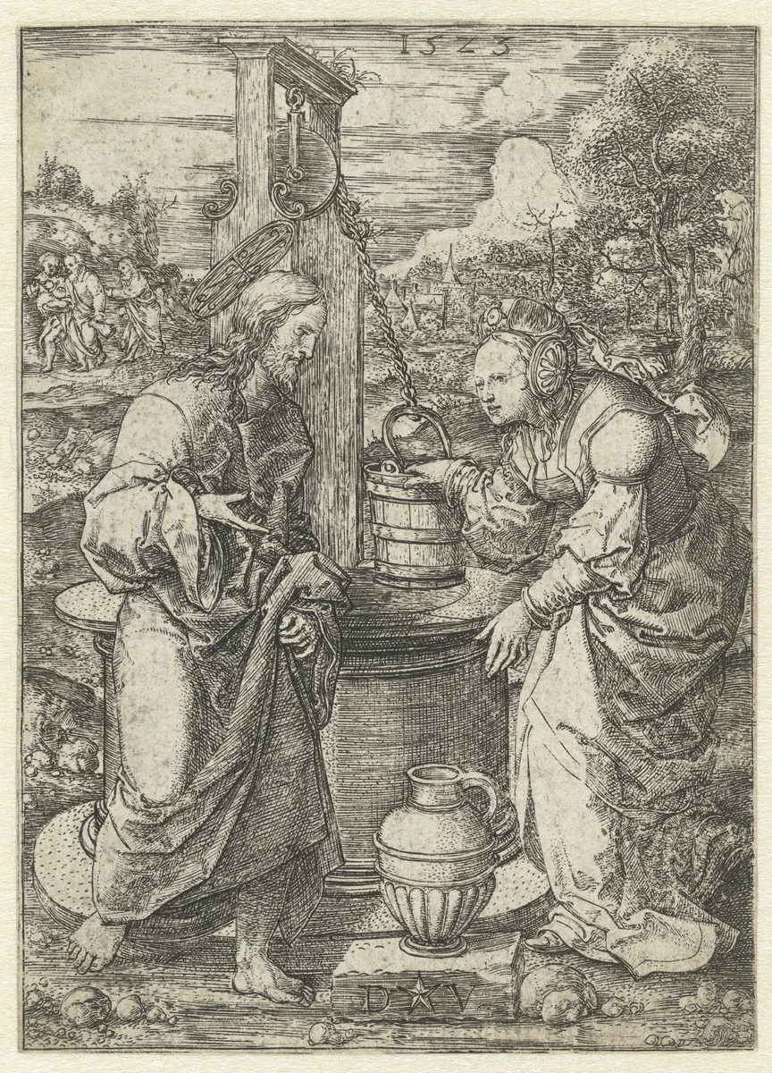 Christus en de Samaritaanse vrouw by Unknown, print, 1523