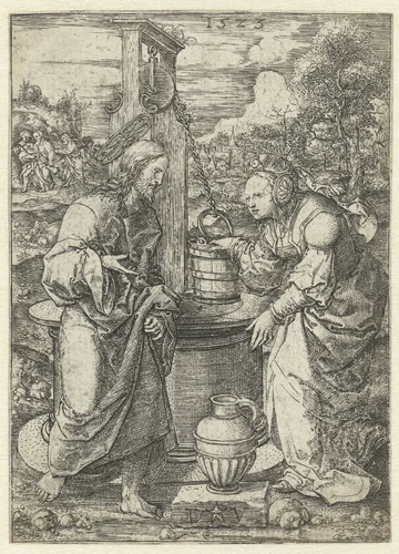 Christus en de Samaritaanse vrouw by Unknown, print, 1523