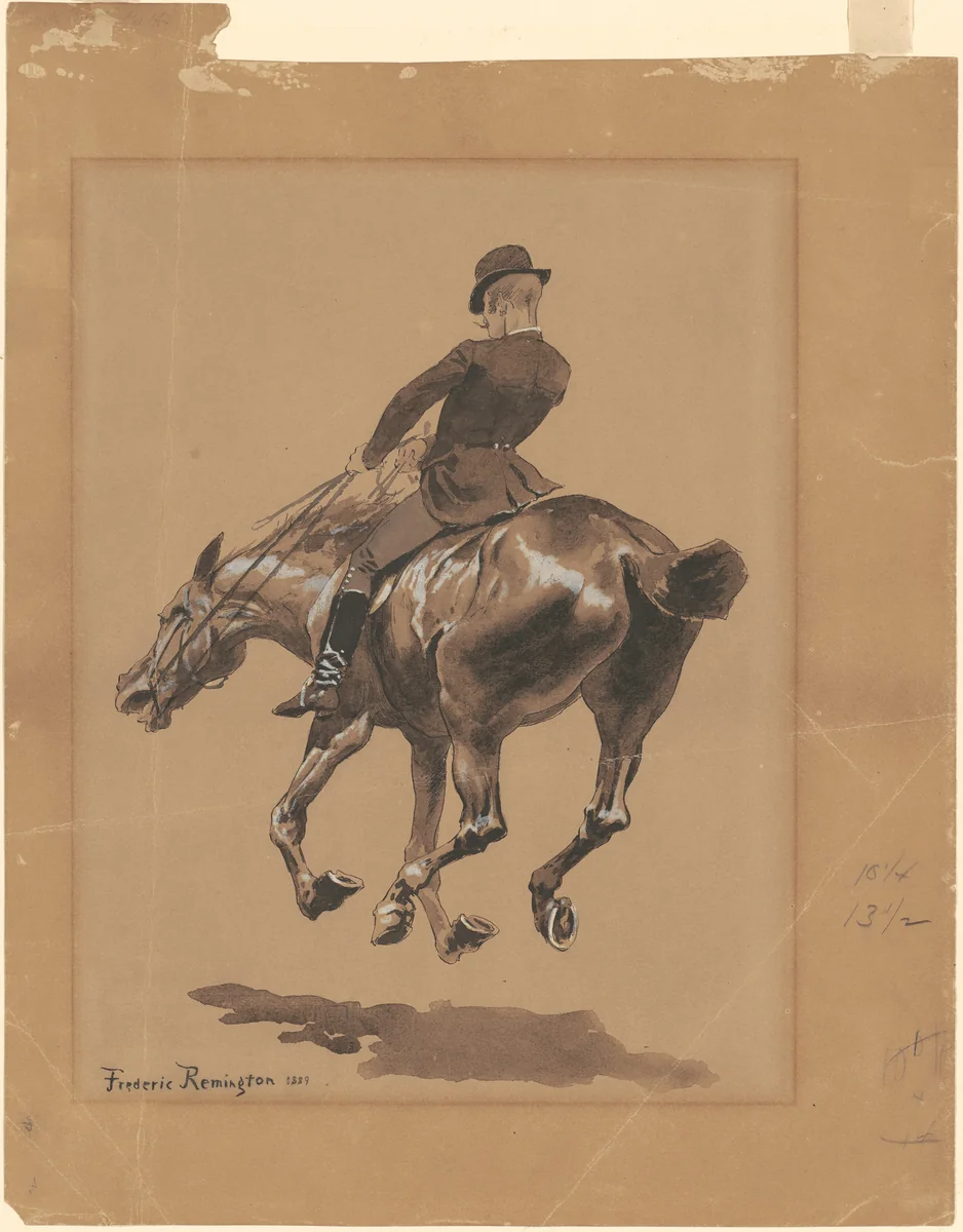 On the Bridle Path, Central Park, New York by Frederic Remington, drawing, 1889
