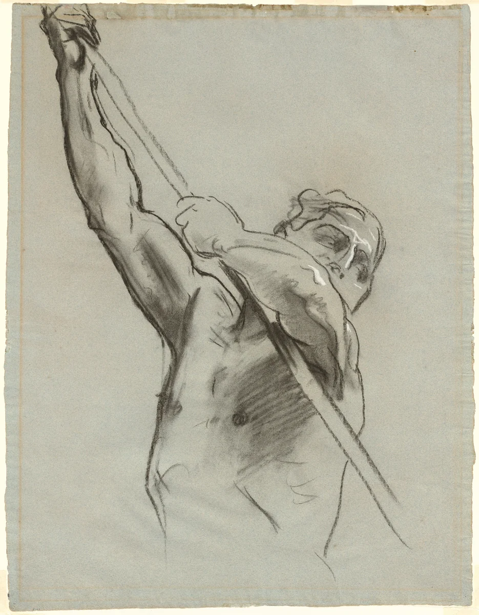 Male Torso with Pole by John Singer Sargent, drawing, 1890-1900