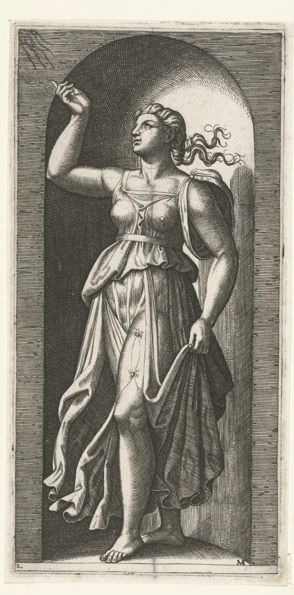 Vrouw als personificatie van Hoop (Fides) met naar boven opgeslagen ogen by Unknown, print, 1510-1527