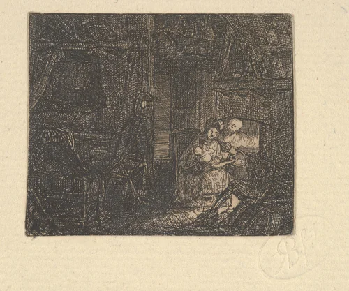 Sainte Famille dans un Intérieur (Holy Family in an Interior) by Rodolphe Bresdin, print, 1839-1885