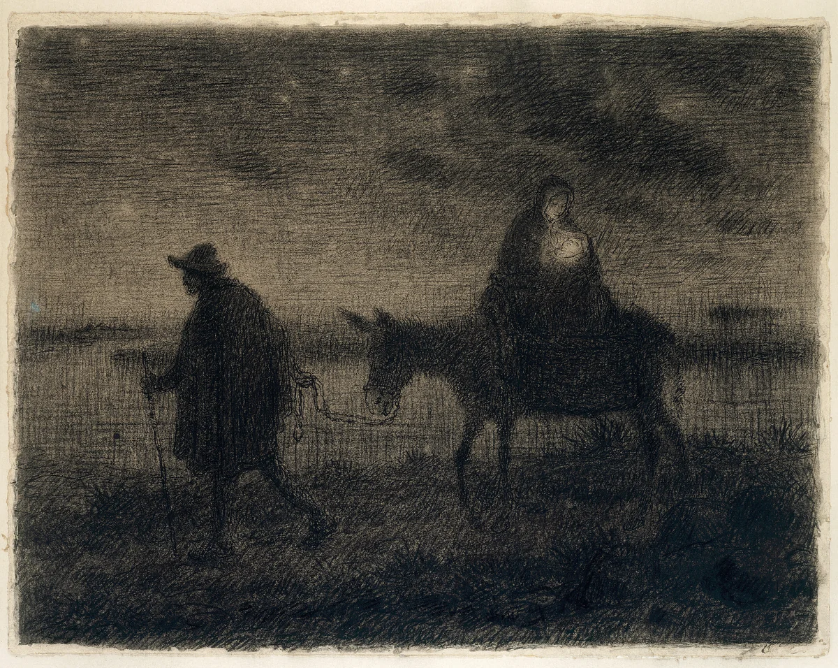 The Flight Into Egypt by Jean-François Millet, drawing, 1859-1869