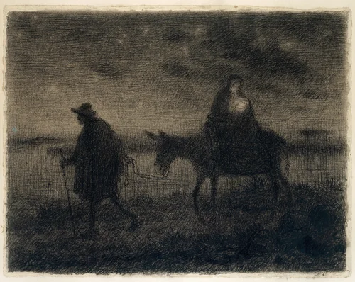 The Flight Into Egypt by Jean-François Millet, drawing, 1859-1869