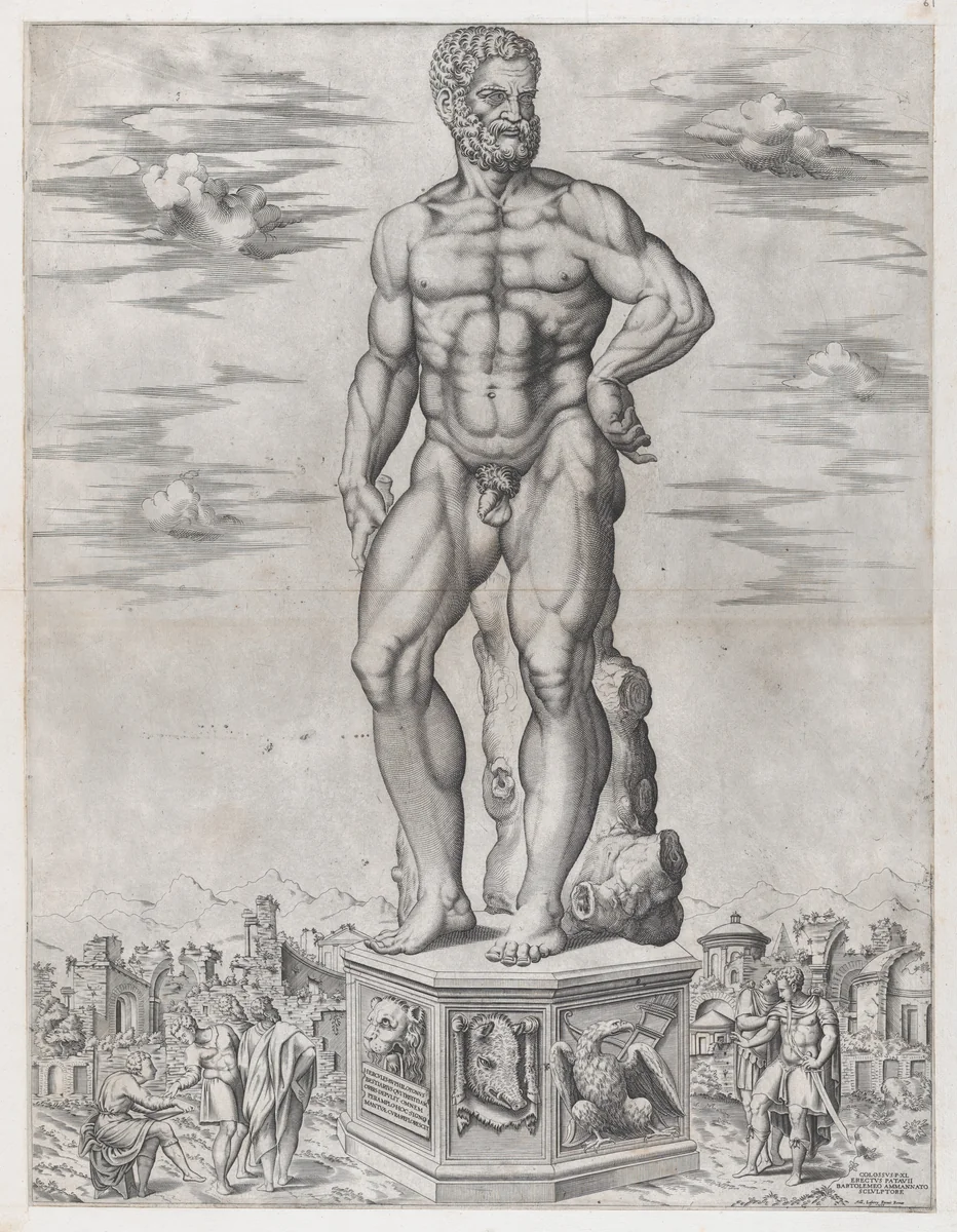 Hercules Colossus at Padua (L'Ercole di casa Benavides a Padova), from "Speculum Romanae Magnificentiae" by anonymous, print, 1553